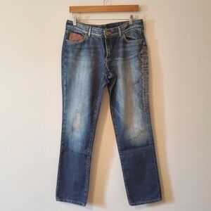 Eddie Bauer Modern Fit Straight Leg Embroidered Denim Blue Jeans - Size 8